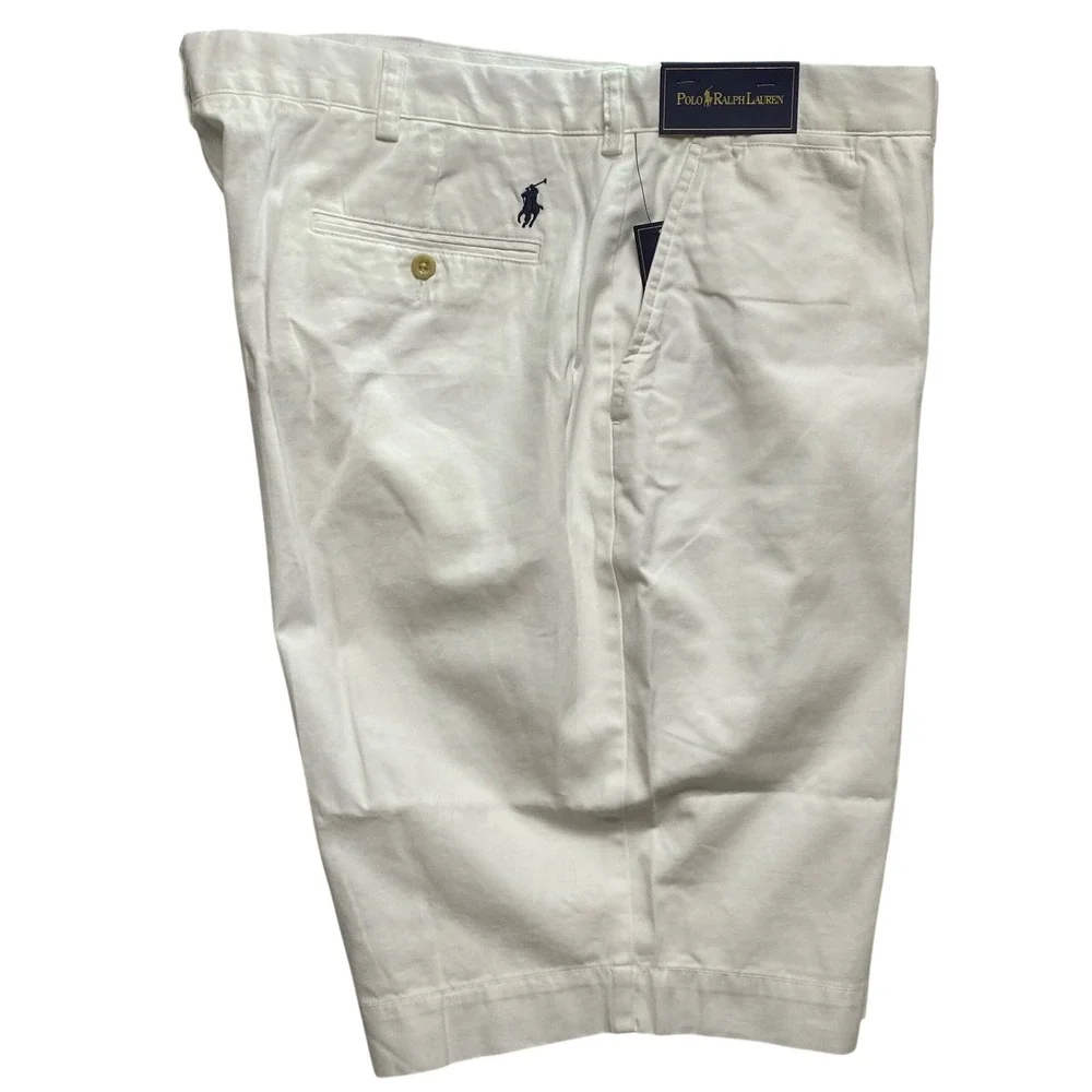 Polo Ralph Lauren Mens White Chino Shorts Cotton Twill Flat Front Size 42NWT‎